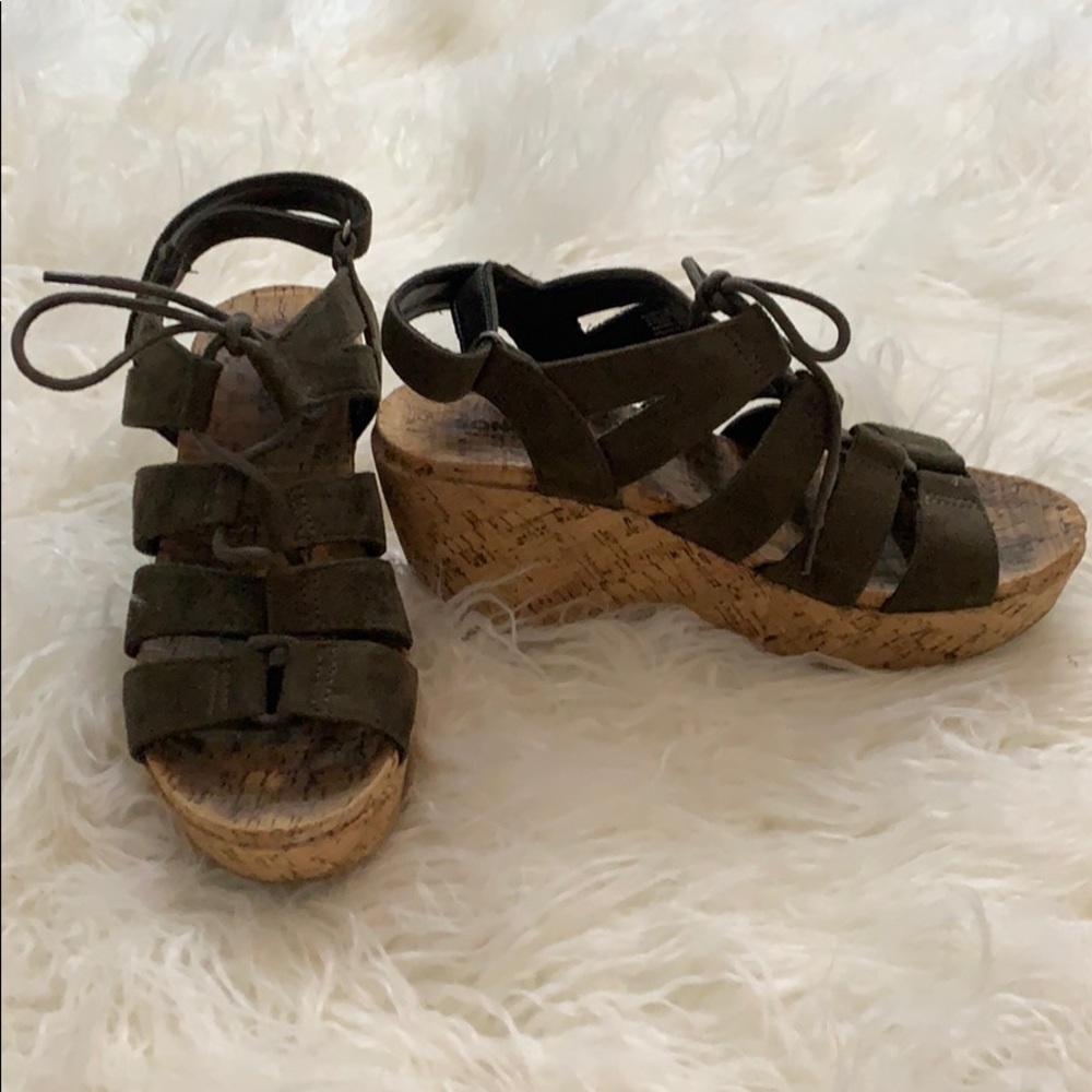 Olive green wedge heels